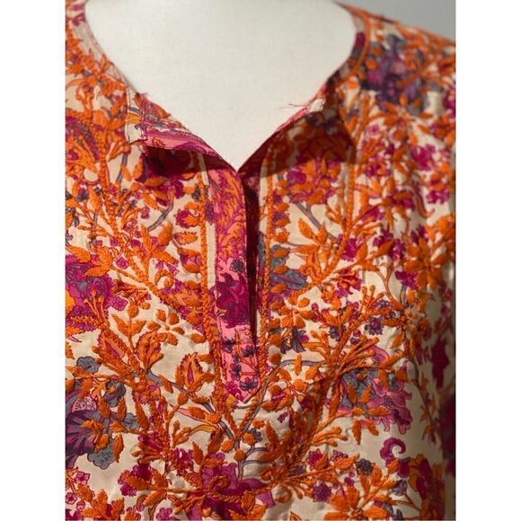 Gretchen Scott boho floral Embroidered tunic top 3/4 sleeve S - Picture 2 of 8